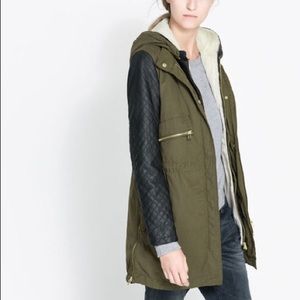 ZARA Military Parka with Faux Leather Sleeves